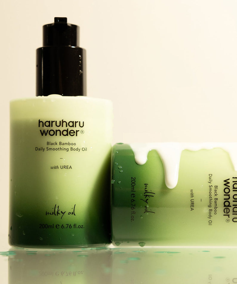 HARUHARU Black Bamboo Daily Smoothing Body Oil 200ml, huile corporelle lissante apaisante avec bambou pour une peau douce.