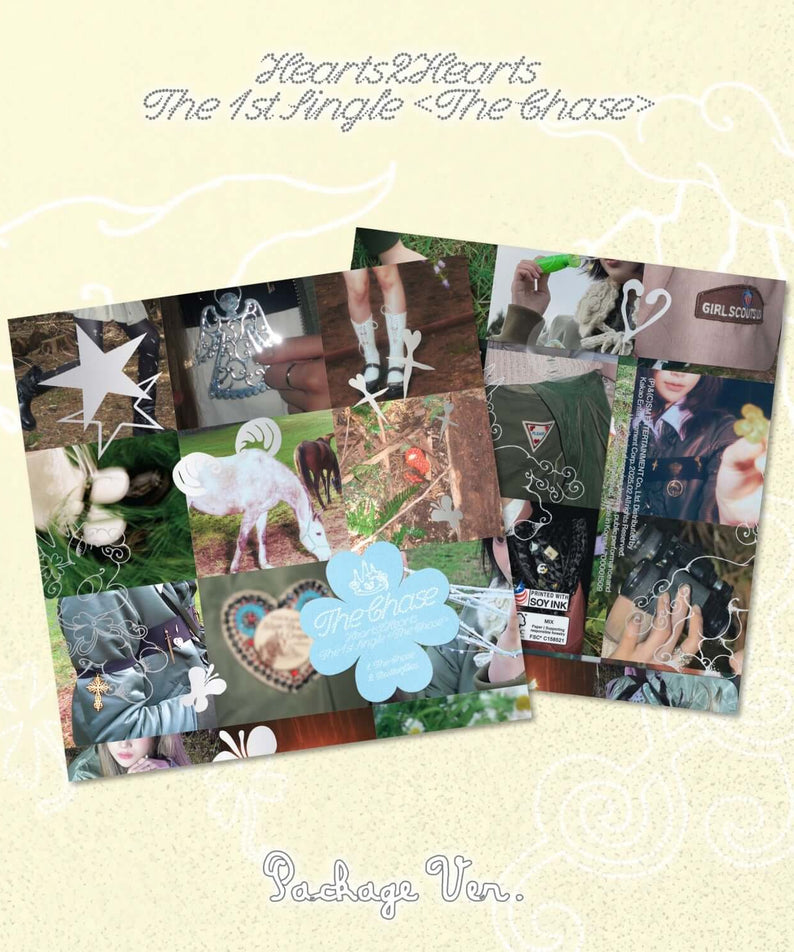 HEARTS2HEARTS - 1st Album [The Chase] (Package Ver.) - album Kpop, coffret complet, visuels collage promo sur fond clair