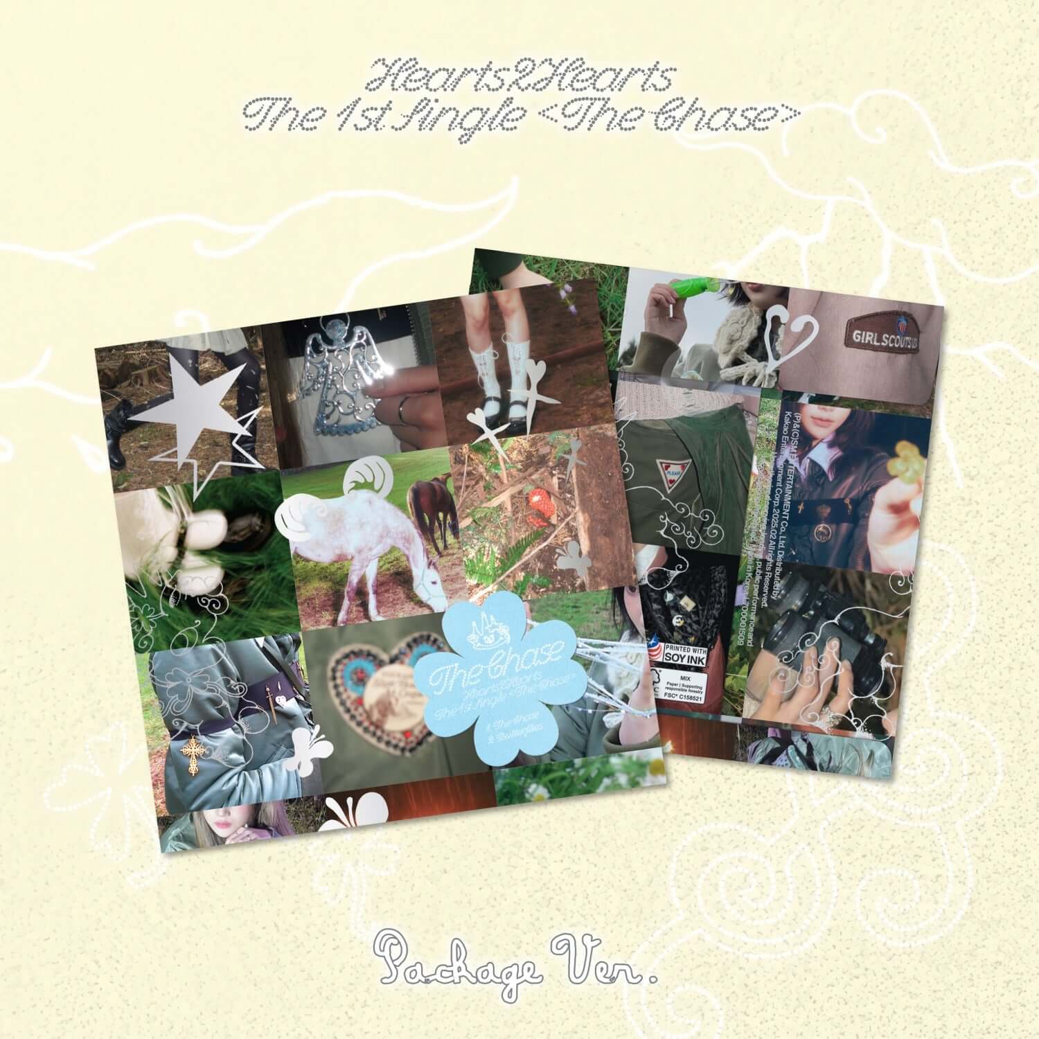 HEARTS2HEARTS - 1st Album [The Chase] (Package Ver.) - album Kpop, coffret complet, visuels collage promo sur fond clair