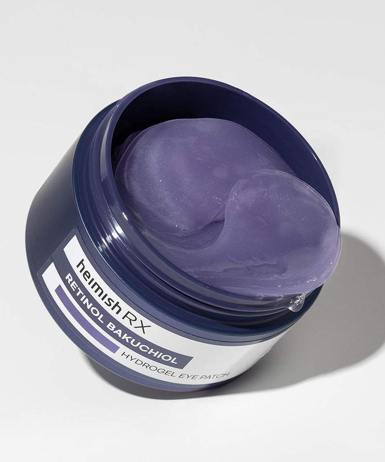 HEIMISH RX Retinol Bakuchiol Hydrogel Eye Patches 60 Sheets en pot bleu, hydrogel violet