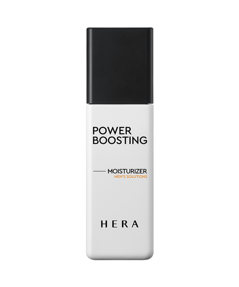 Photo du HERA Power Boosting Moisturizer 110ml, flacon noir et blanc sur fond sombre, marque HERA.