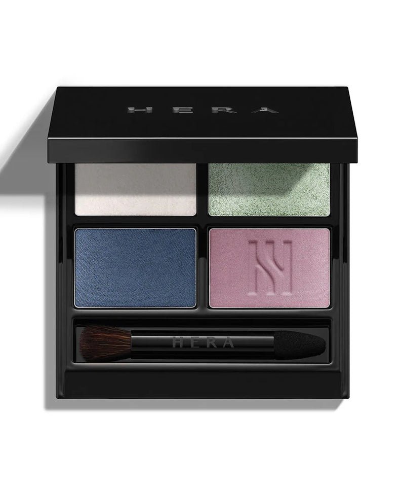HERA Quad Eye Color de la marque HERA : palette maquillage yeux quadri avec fards bleu, vert et rose, packaging noir.