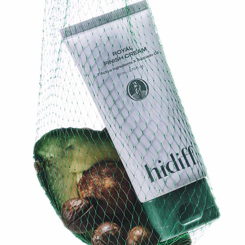 HIDIFF Royal Finish Cream 80ml de la marque HIDIFF, crème dans son pot, emballage vert et filet sur fond blanc.