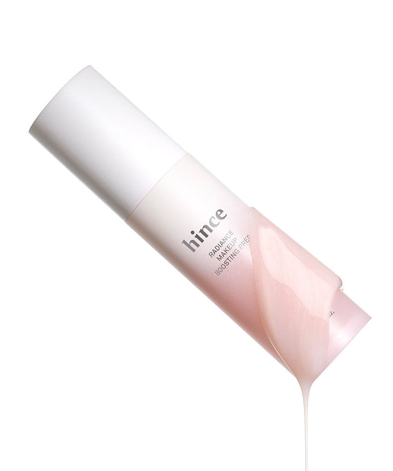 Flacon de HINCE Radiance Makeup Boosting Prep 30ml avec formule liquide rose pour préparer le maquillage.
