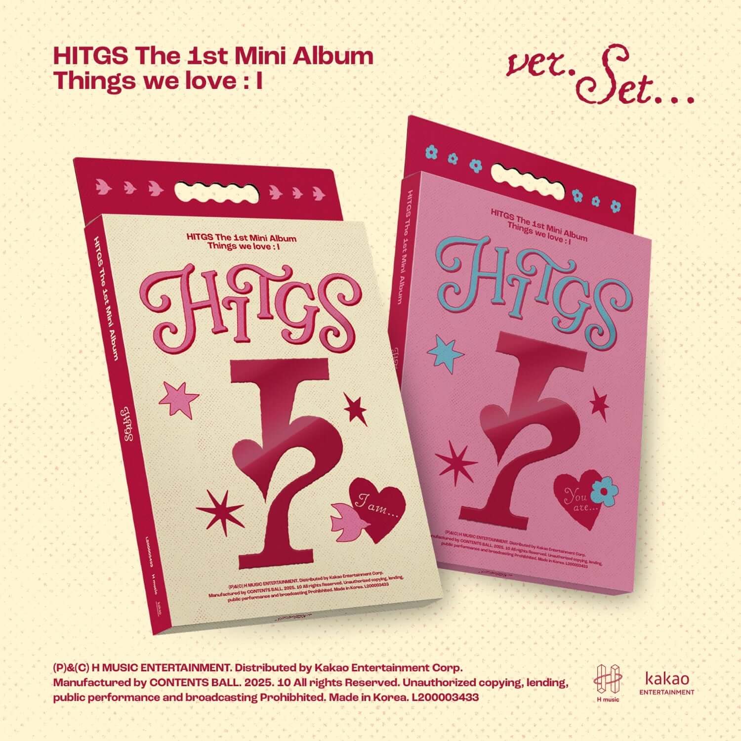 HITGS - The 1st Mini Album [Things we love : I] (I am… ver. / You are… ver.) (2 Random 1) album Kpop, couverture rose