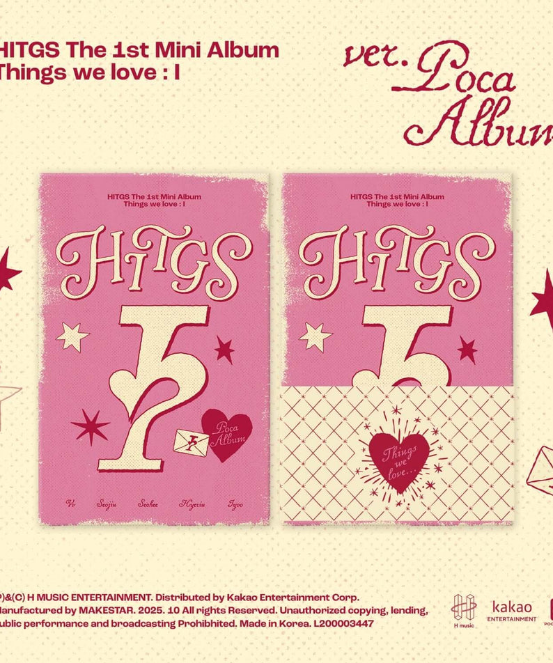HITGS - The 1st Mini Album [Things we love : I] (POCA) - Album Kpop, jaquette rose et texte “Ver. Poca Album”