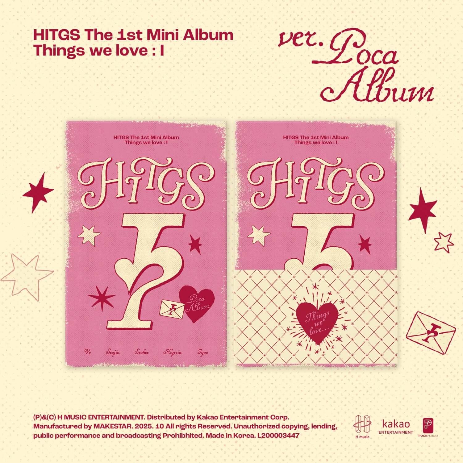 HITGS - The 1st Mini Album [Things we love : I] (POCA) - Album Kpop, jaquette rose et texte “Ver. Poca Album”