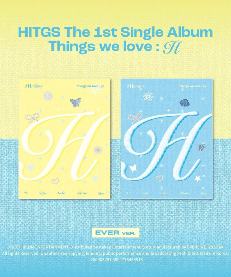 HITGS - The 1st Single Album - Things we love : H (EVER) [2 Random 1] - album Kpop, couvertures H bleu & jaune