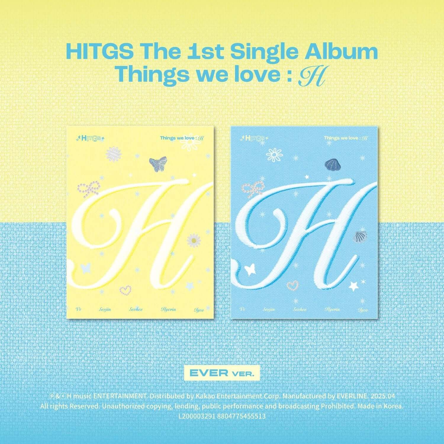 HITGS - The 1st Single Album - Things we love : H (EVER) [2 Random 1] - album Kpop, couvertures H bleu & jaune