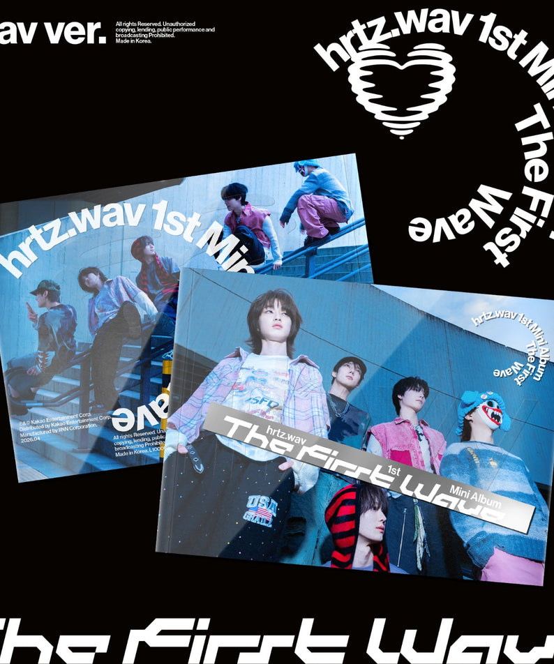 HRTZ.WAV - 1st Album [The First Wave] (wav ver.) - Album Kpop, visuel collage sur fond noir avec photos du groupe