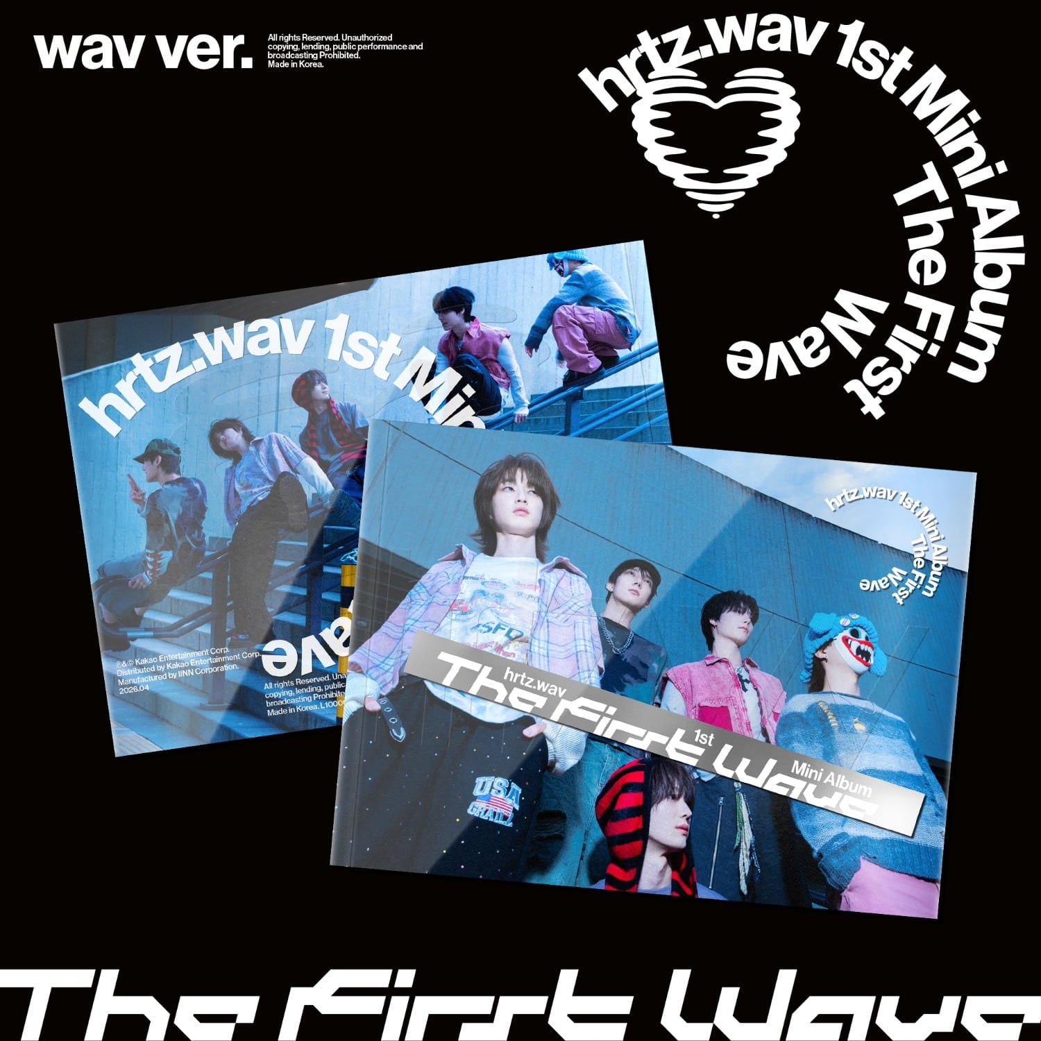 HRTZ.WAV - 1st Album [The First Wave] (wav ver.) - Album Kpop, visuel collage sur fond noir avec photos du groupe