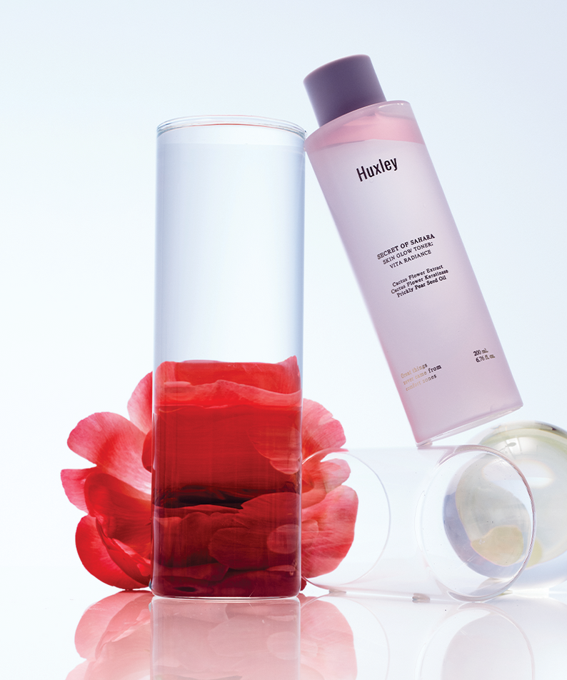 HUXLEY Skin Glow Toner Vita Radiance avec pétales de fleurs, toner hydratant pour une peau lumineuse et radieuse