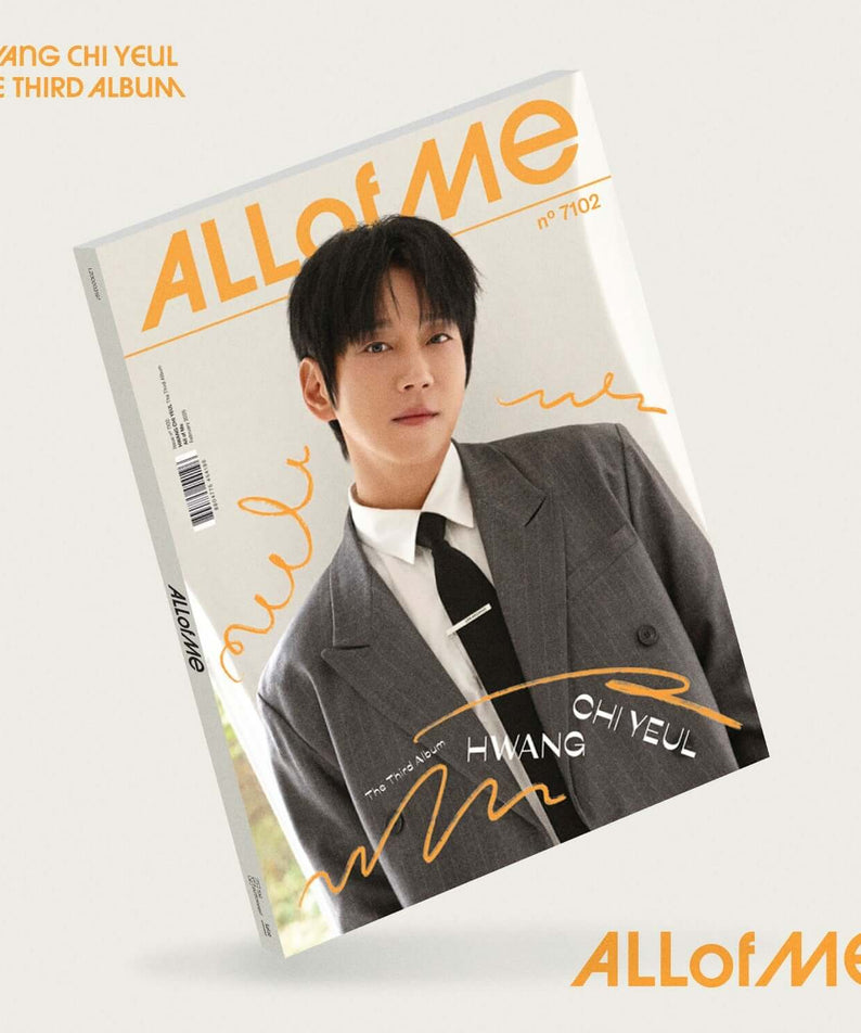 HWANG CHI YEUL - 3rd Album [ALL OF ME] - Album Kpop : jaquette orange et portrait du chanteur sur fond clair.