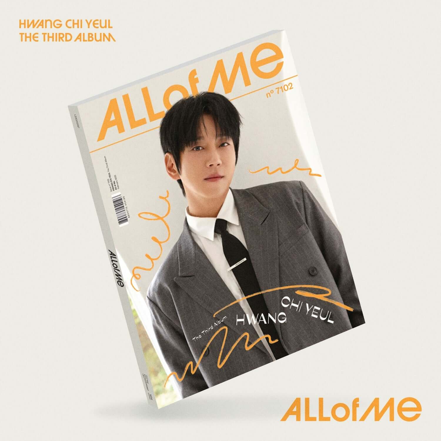 HWANG CHI YEUL - 3rd Album [ALL OF ME] - Album Kpop : jaquette orange et portrait du chanteur sur fond clair.