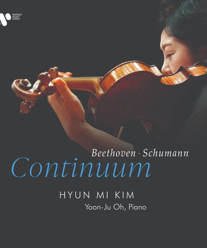 HYUN MI KIM - [Continuum] Beethoven, Schumann - Album Kpop : photo d’une violoniste jouant, couverture musicale sombre