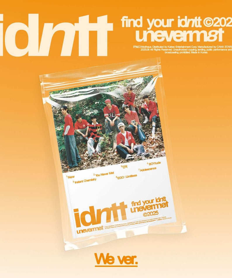 IDNTT - [unevermet] (We ver.) - Album Kpop : pochette du disque We ver., visuel orange, groupe en extérieur