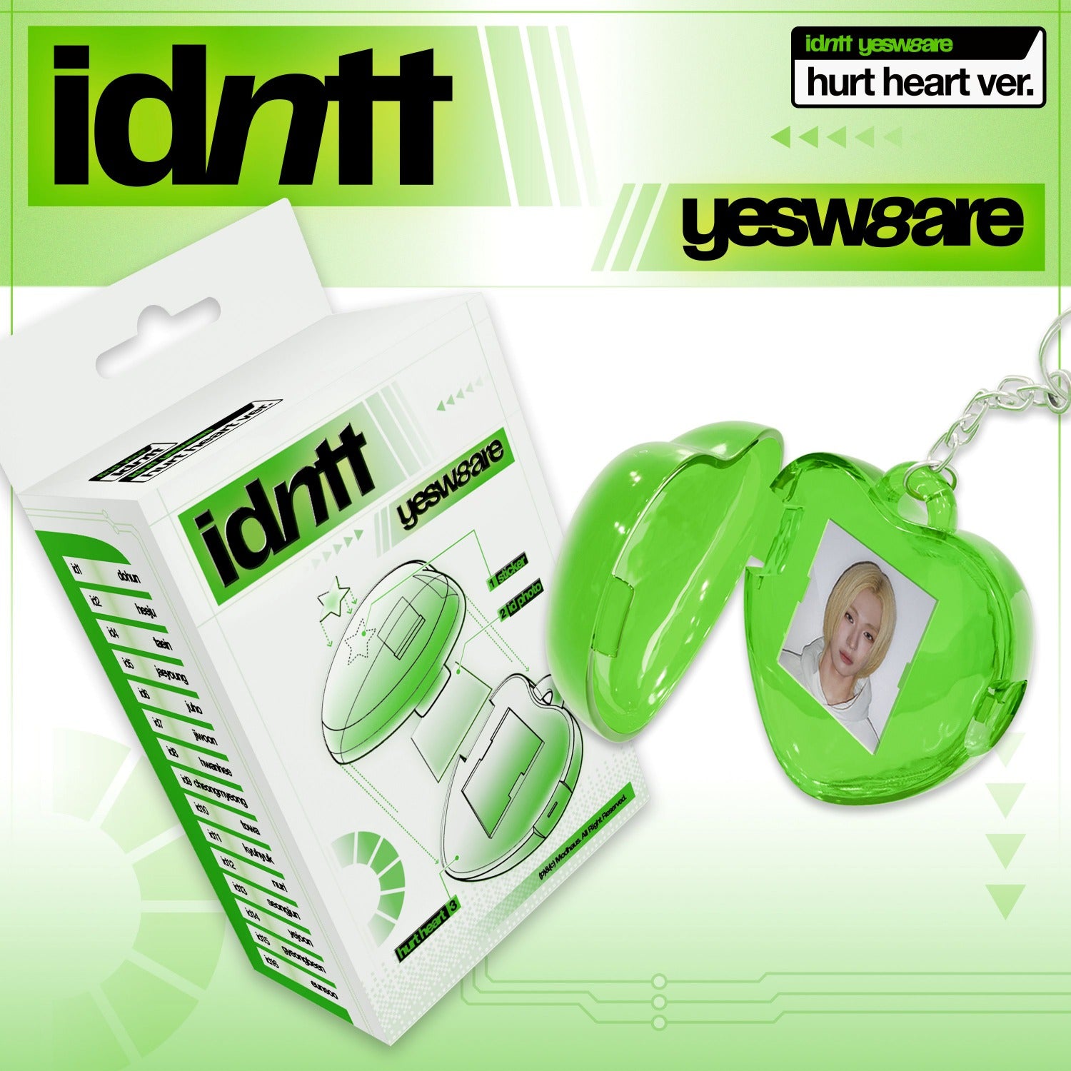 IDNTT - [yesweare] (hurt heart ver.) - Album Kpop : visuel vert, jaquette et photocard, marque yesweare