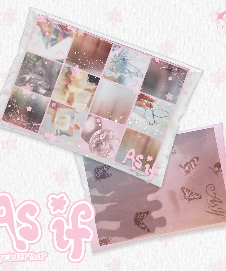 IFEYE - 3rd EP [As if] (Photobook – Hazy ver. / Daisy ver.) (Random 1 of 2) album Kpop, photobook rose avec papillons et étoiles