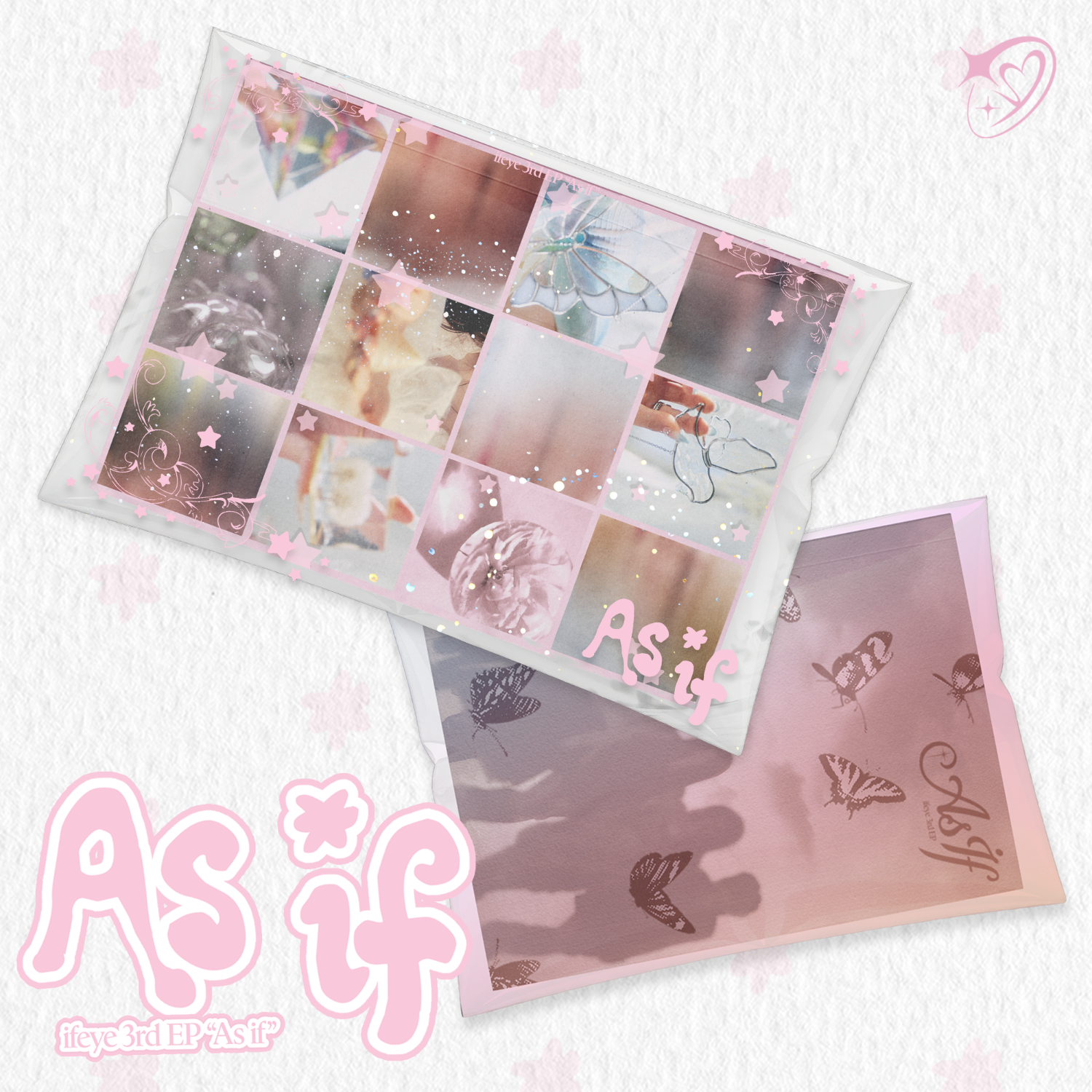 IFEYE - 3rd EP [As if] (Photobook – Hazy ver. / Daisy ver.) (Random 1 of 2) album Kpop, photobook rose avec papillons et étoiles