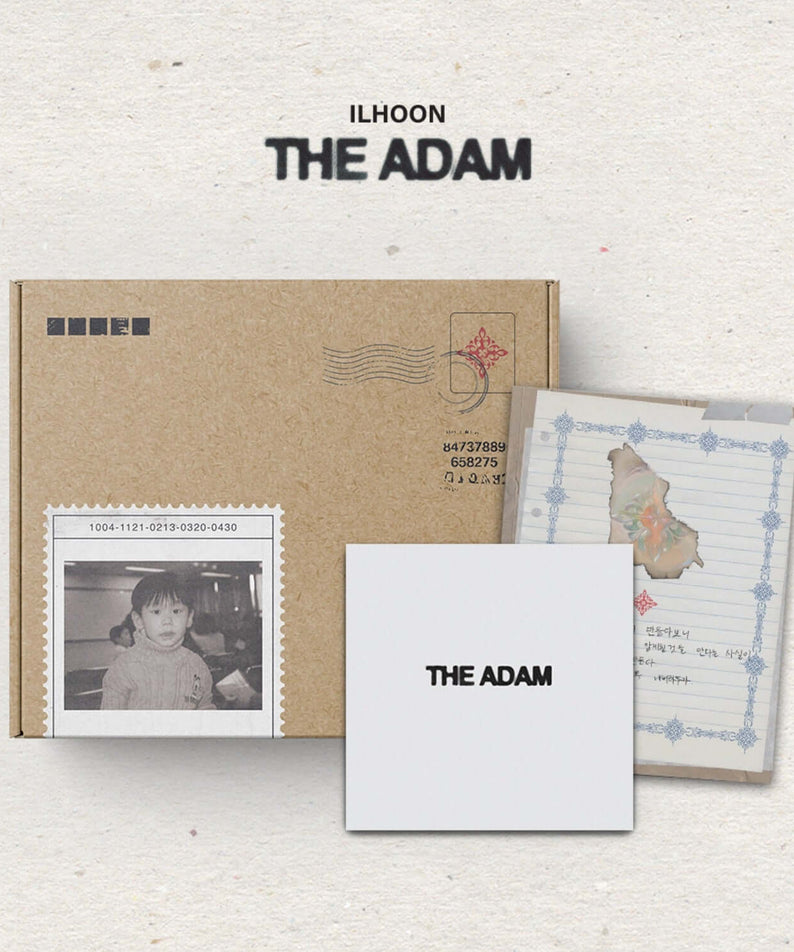 ILHOON - [The Adam] - Album Kpop, visuel de pochette avec coffret beige et carte photo, style K-pop du groupe ILHOON.