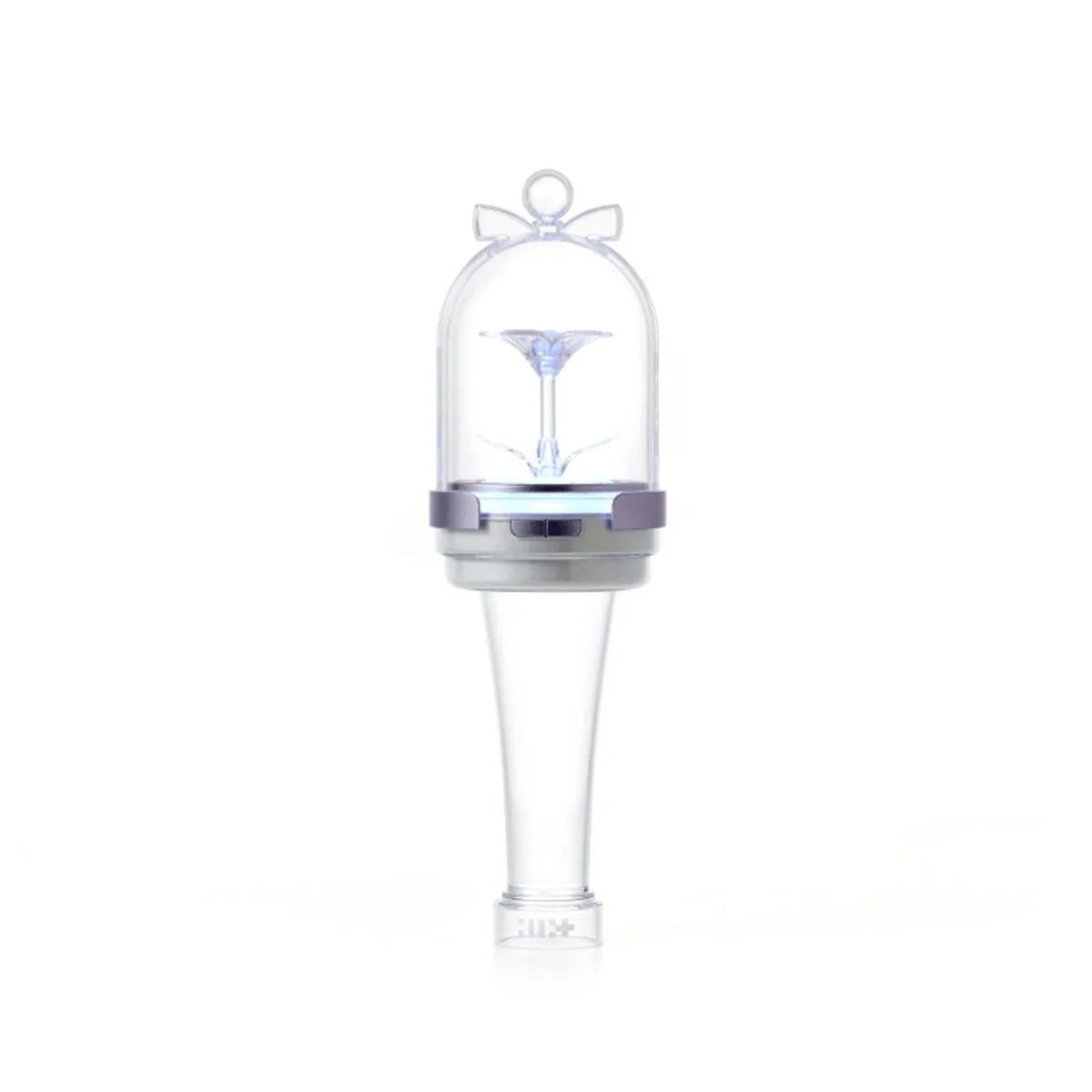 ILLIT Official lighstick : lighstick officiel ILLIT, figurine lumineuse en ampoule, fond blanc, style photo produit.
