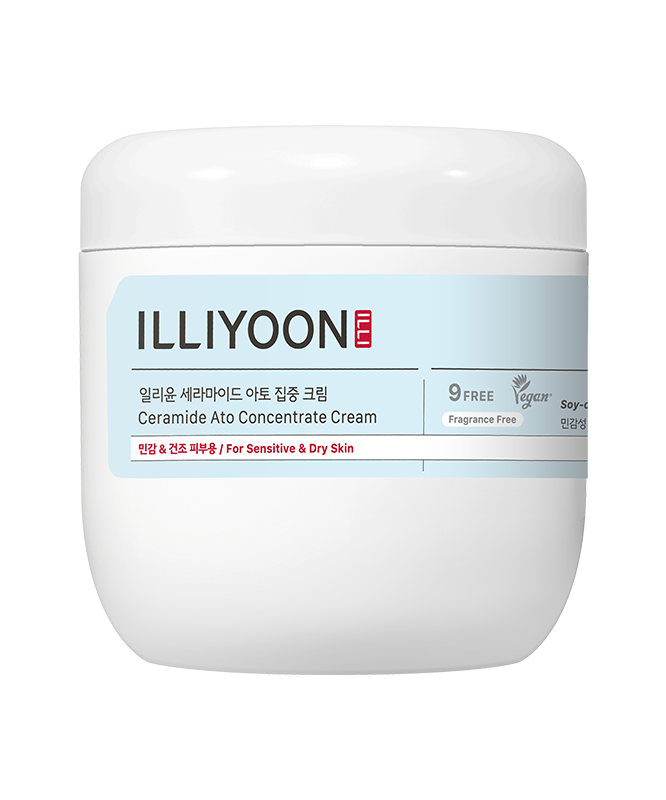 ILL IYOON Ceramide Ato Intensive Cream 500ml, pot crème blanc sur fond studio, marque ILLIYOON, contexte visuel produit.
