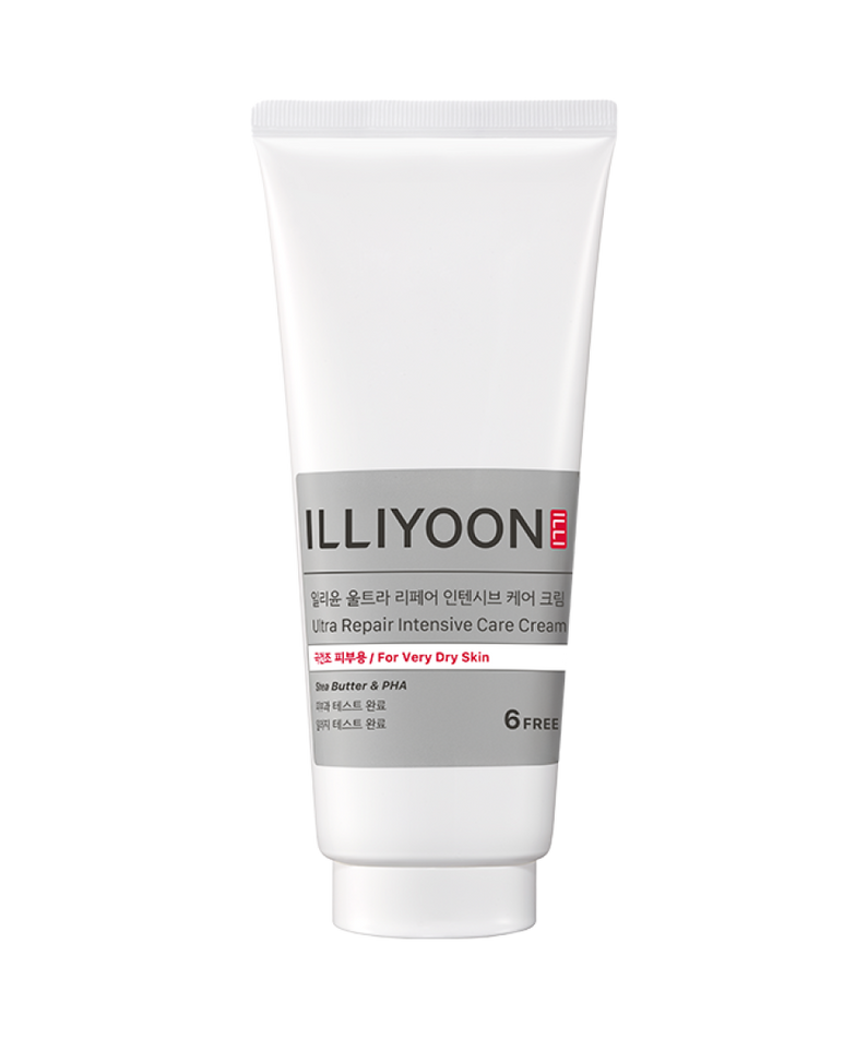 ILLlYOON Ultra Repair Intensive Care Cream 200ml, crème hydratante en tube blanc sur fond clair (produit beauté).