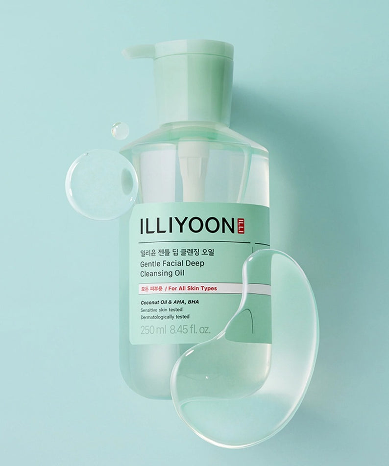 ILLIOYOON Gentle Deep Cleansing Oil 250ml, nettoyant doux pour visage, 250 ml, huile nettoyante tous types de peau, flacon pompe vert