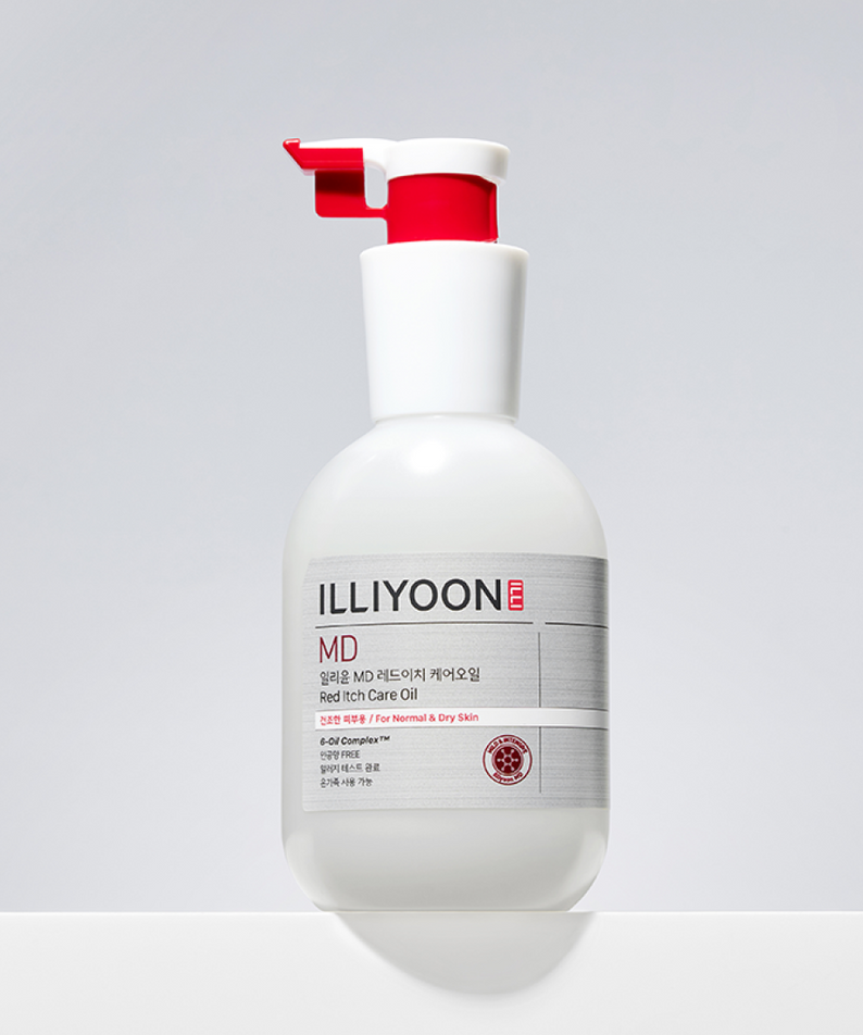 Produit ILLIYOON Redich Care Oil 200ml présenté sur une table blanche. Soin de la peau pour peau normale à sèche.