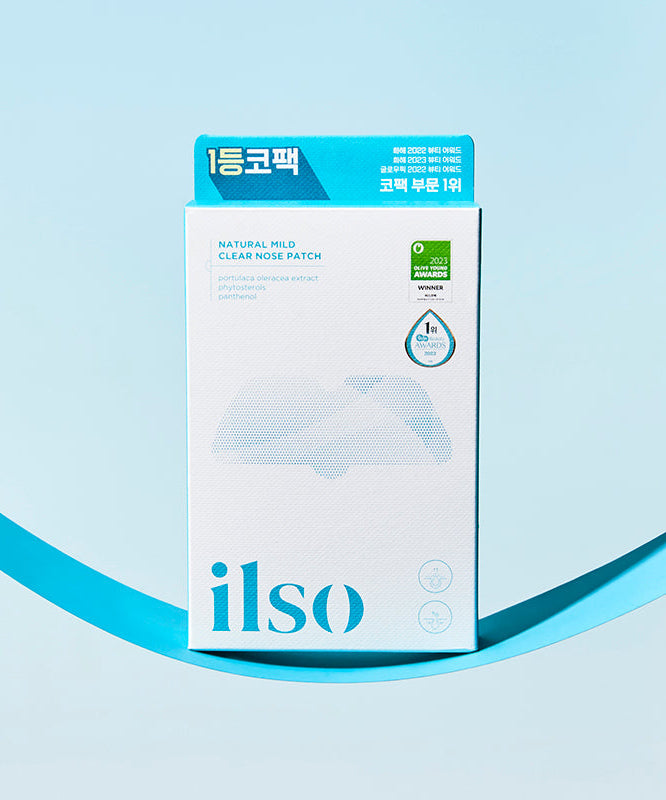 Emballage de ILSO Natural Mild Clear Nose Pack sur fond bleu clair