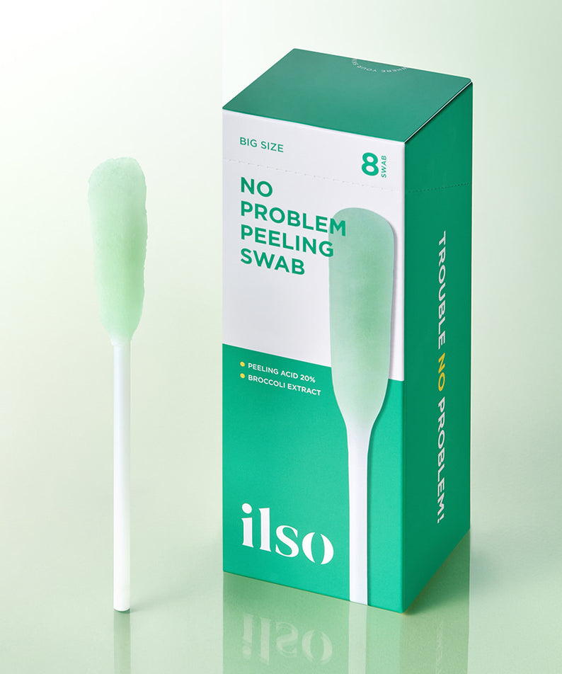 ILSO No Trouble Peeling Swab 8 sheets - boîte et tampon exfoliant en gros plan, soin de la peau pratique et efficace.