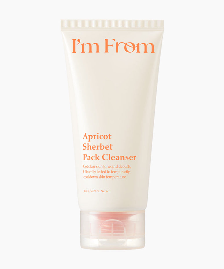 I'M FROM Apricot Sherbet Pack Cleanser 120ml, tube crème de skincare sur fond blanc, marque I'M From visible.