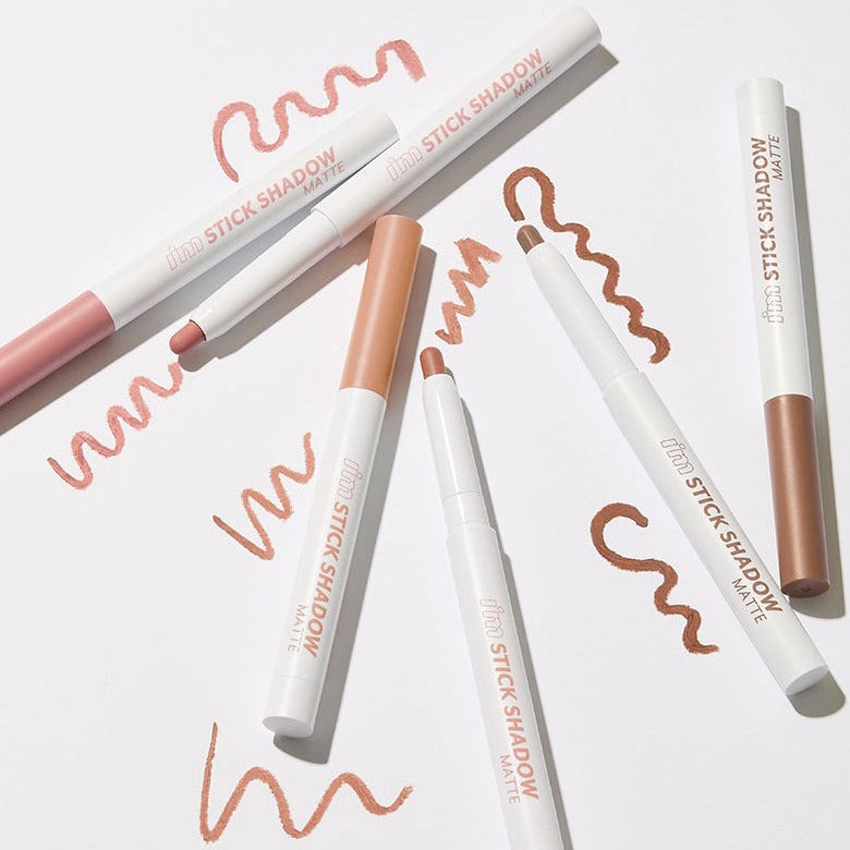 I'M MEME I'm Stick Shadow Series (Matte/Shimmer/Glitter) : crayons yeux sur fond clair, dégradés brun et nude, marque I'M MEME