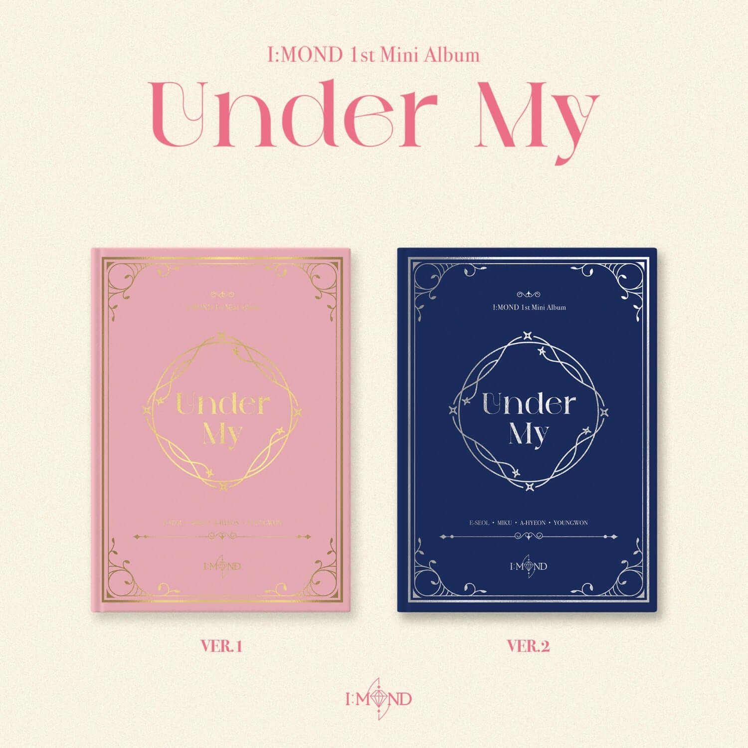 I:MOND - 1st MINI ALBUM [Under My] (Set) - Album Kpop, set coffret Ver.1 et Ver.2 sur fond clair, visuel couverture