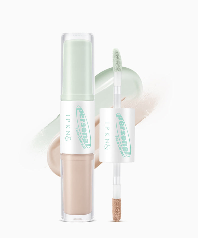 Correcteur IPKN Personal Tone Correcting Concealer Duo (Green) en vert pour un teint parfait et uniforme, idéal pour neutraliser les rougeurs.