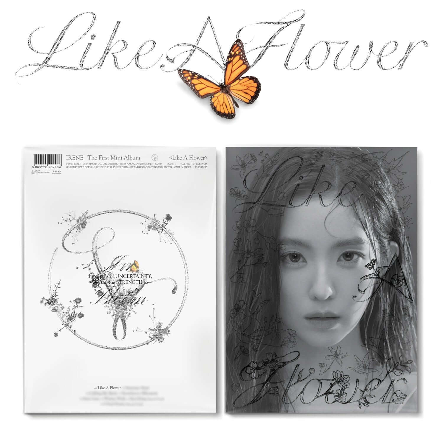 IRENE - 1st Album [Like A Flower] (Photo Book Ver.) - Album Kpop, photo book avec papillon orange et visuels floral, IRENE