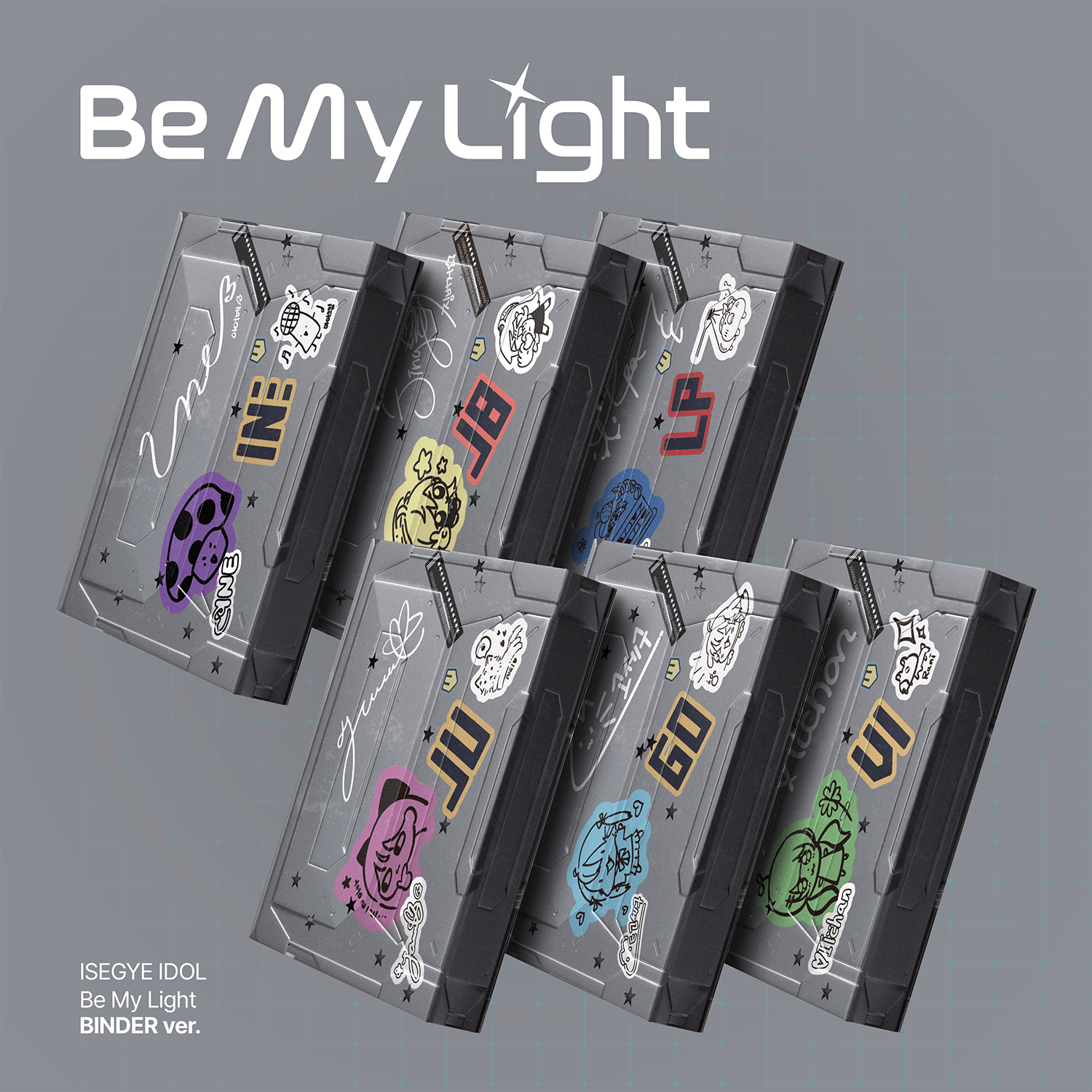 ISEGYE IDOL - [Be My Light] (BINDER ver. INE) - Album Kpop, pack Be My Light sur fond gris, coffrets illustrés