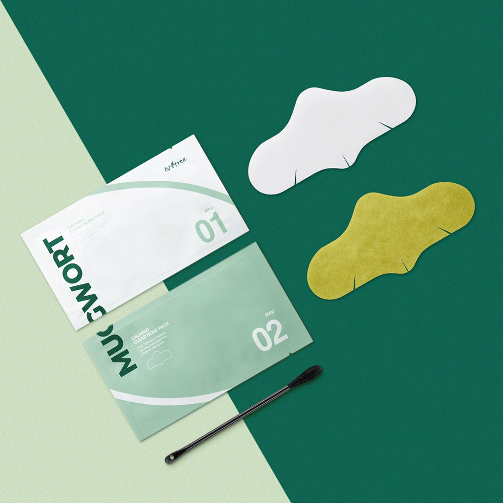 ISNTREE Mugwort Calming Clear Nose Pack_3.5+3.5g(5 sheets) de la marque ISNTREE, masques nasaux sur fond vert