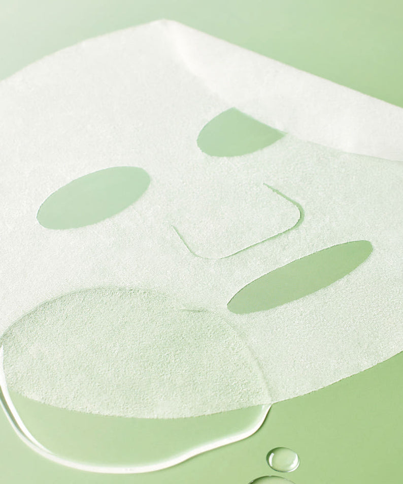 ISOI Houttuynia Cordata Pore Mask 23ml 1 Sheet, masque en feuille posé sur fond vert pastel, marque ISOI