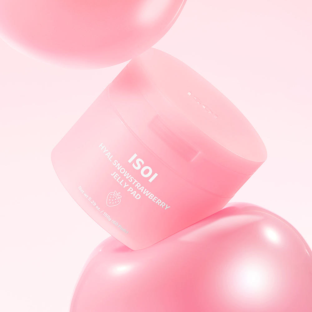 ISOI Hyal Snowflake Strawberry Jelly Pad 60 sheets de la marque ISOI, gelée rose sur fond visuel esthétique.