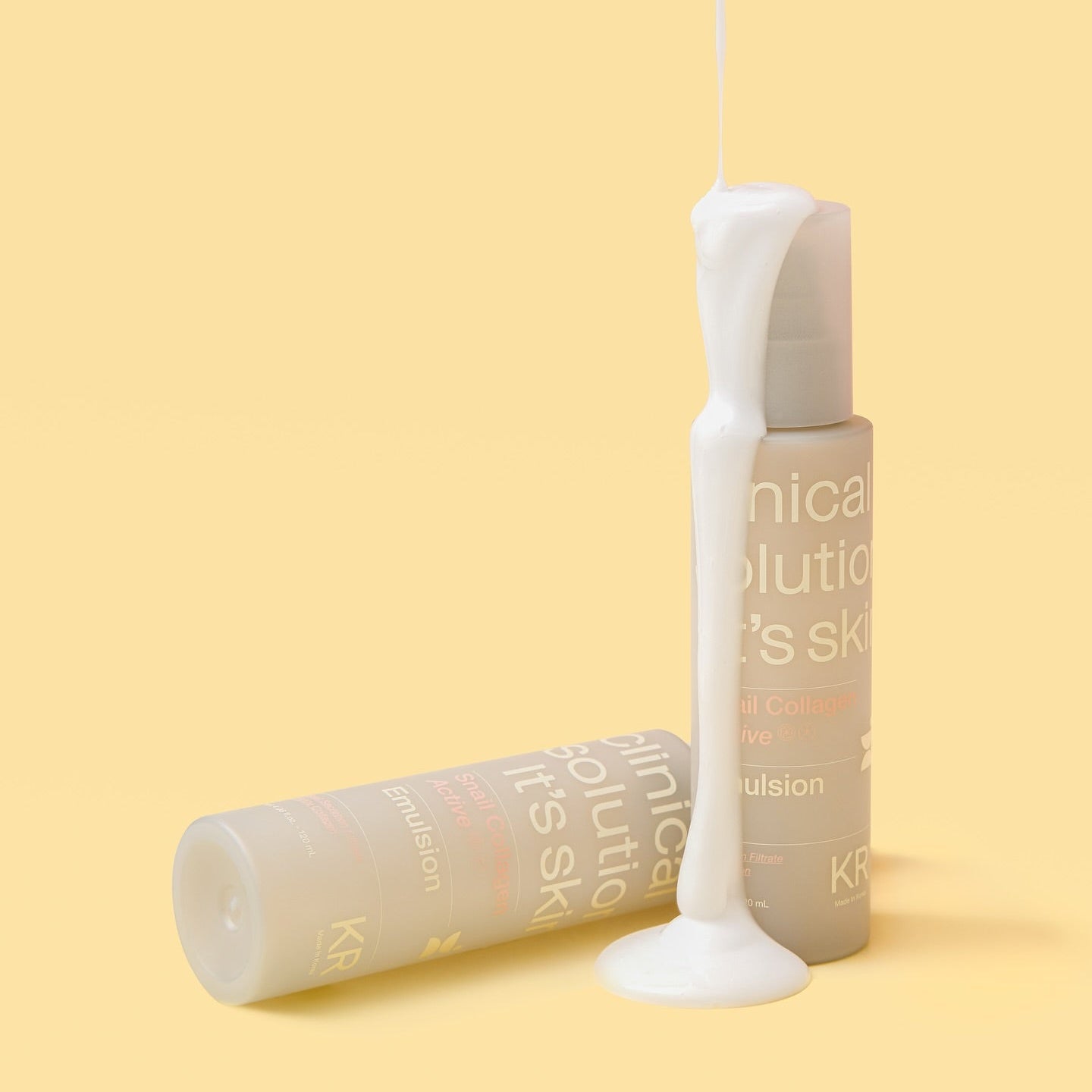 IT'S SKIN Snail Collagen Active Emulsion 120ml : flacon et produit crème sur fond jaune, marque et contexte visuel.