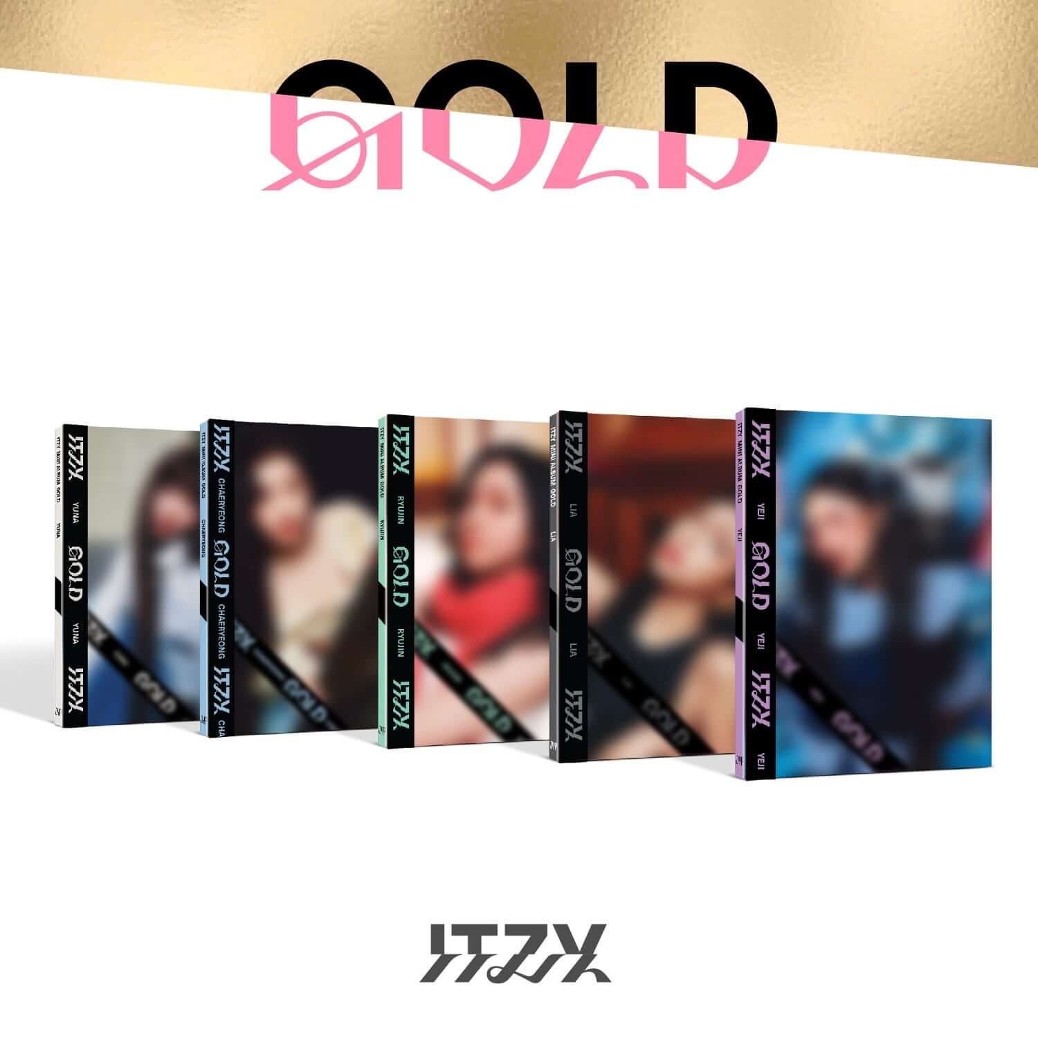 ITZY - [GOLD] (DIGIPACK VER.) (Random 1 of 5) - Album Kpop, coffrets dorés sur fond blanc, visuel studio marque ITZY