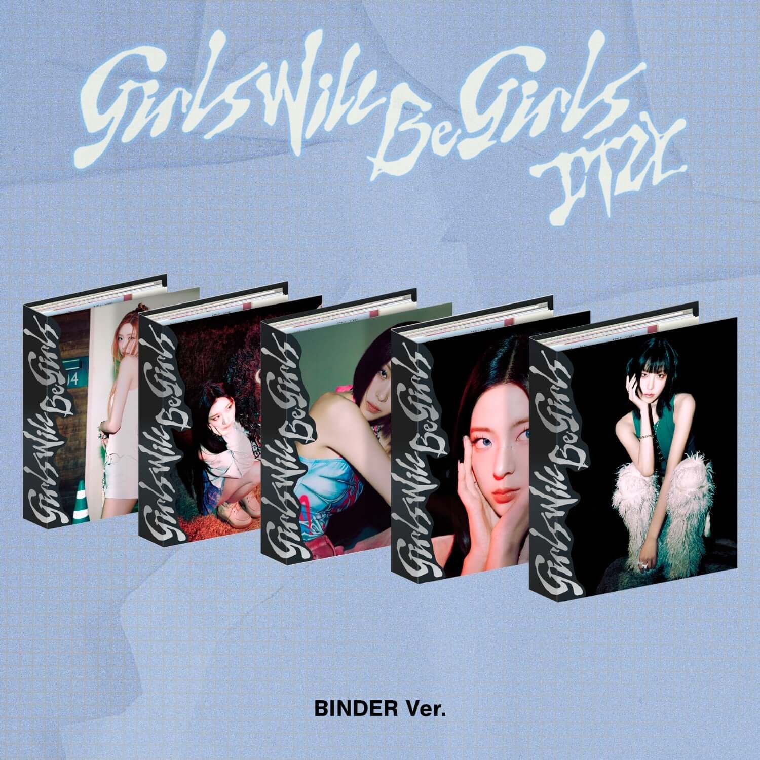 ITZY - [Girls Will Be Girls] (Binder Ver.) (Random 1 of 5) - Album Kpop : visuel pochettes avec photos sur fond bleu