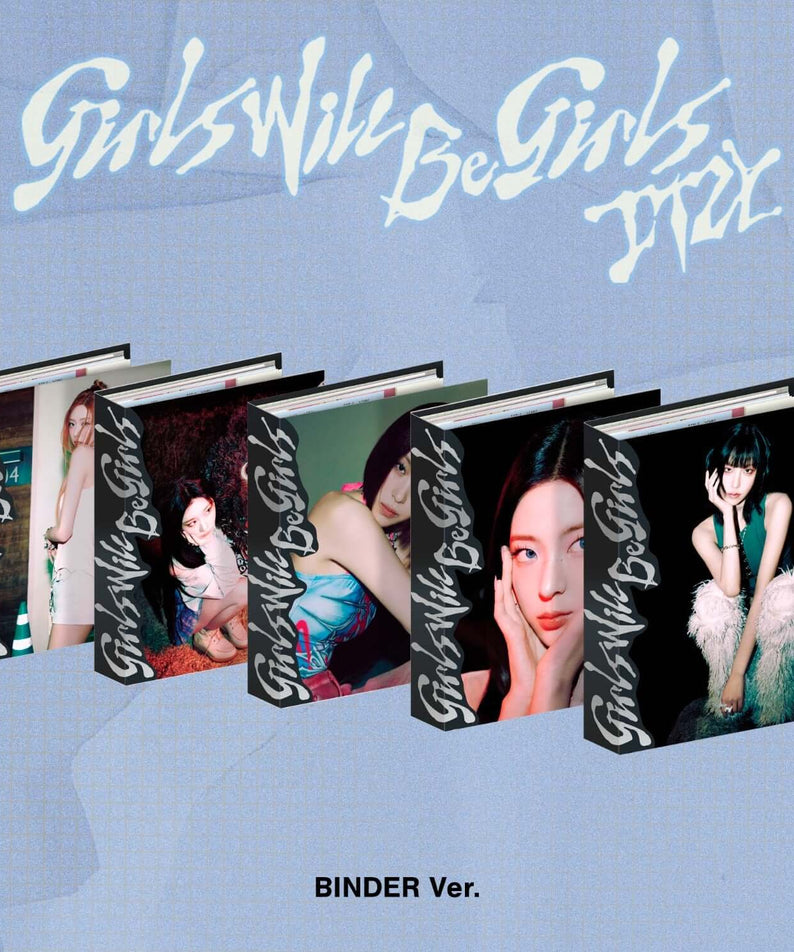 ITZY - [Girls Will Be Girls] (Binder Ver.) (Set of 5) - Album Kpop ITZY, visuel avec pochettes photo sur fond bleu