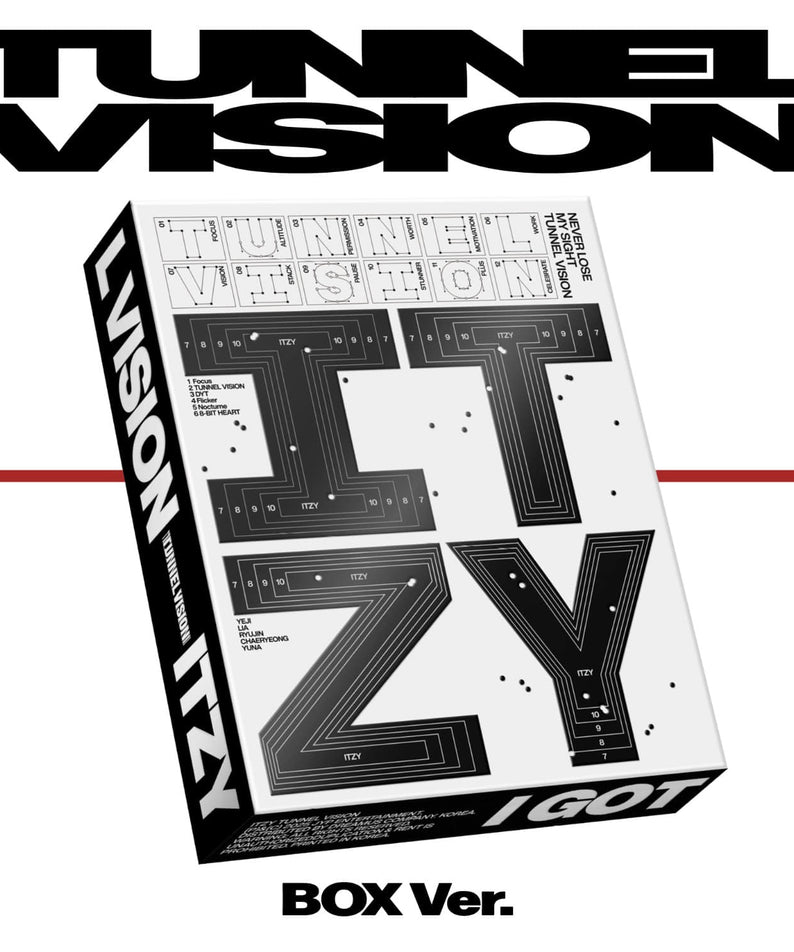ITZY - [TUNNEL VISION] (Box Ver.) ( 1) - Album Kpop : box noir et blanc, visuel “TUNNEL VISION” en couverture.