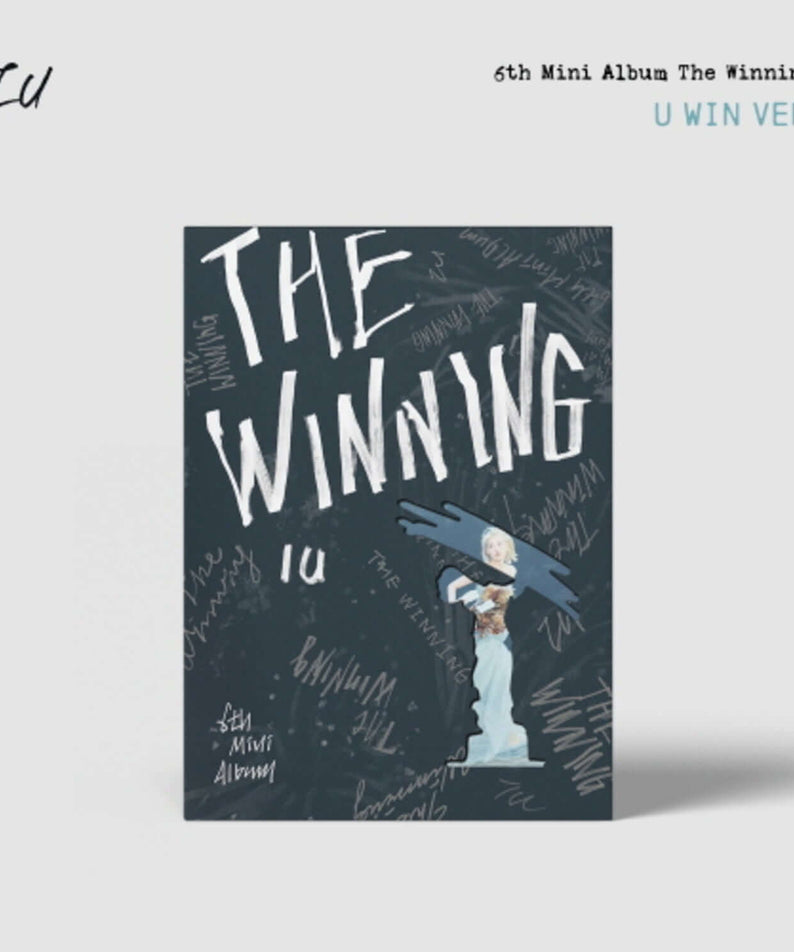 IU - 6th Album [The Winning] (U win ver.) - Album Kpop, pochette noire avec illustration IU, fond clair, visuel promo.