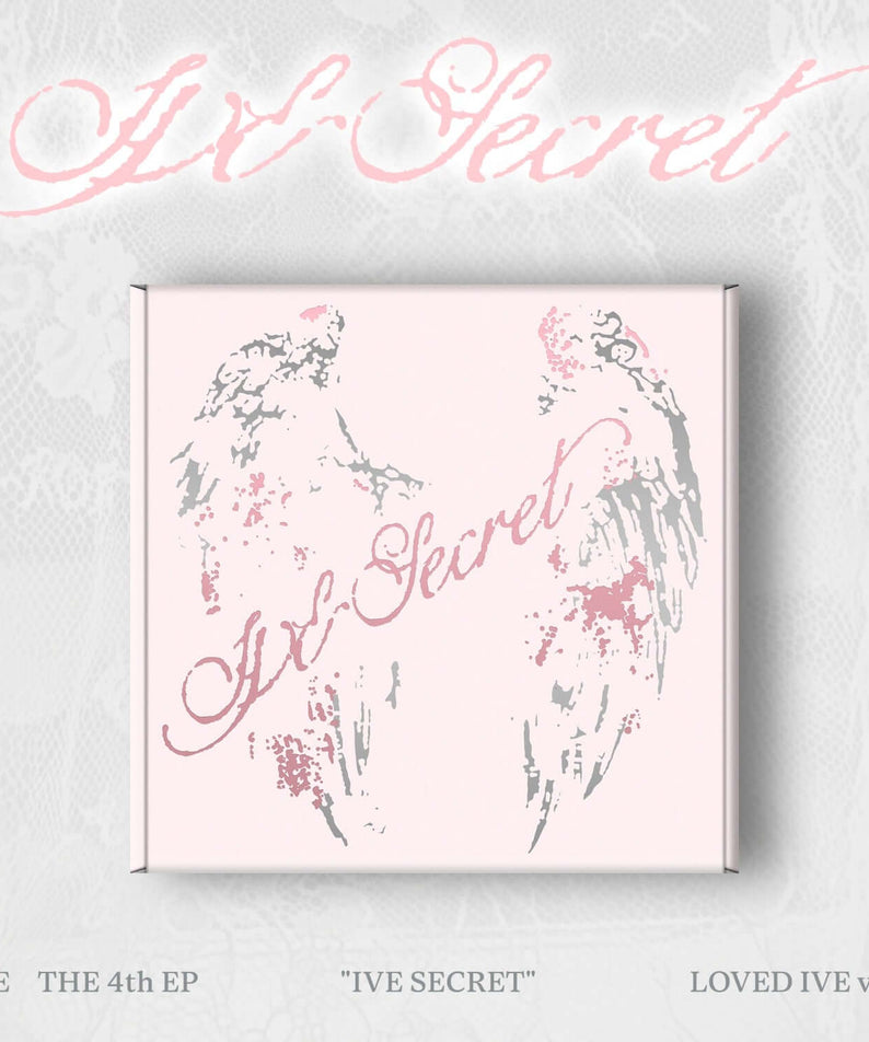 IVE - IVE THE 4th EP [IVE SECRET] (LOVED IVE ver.) Limited - Album Kpop, visuel couverture rose blanche sur fond texturé.
