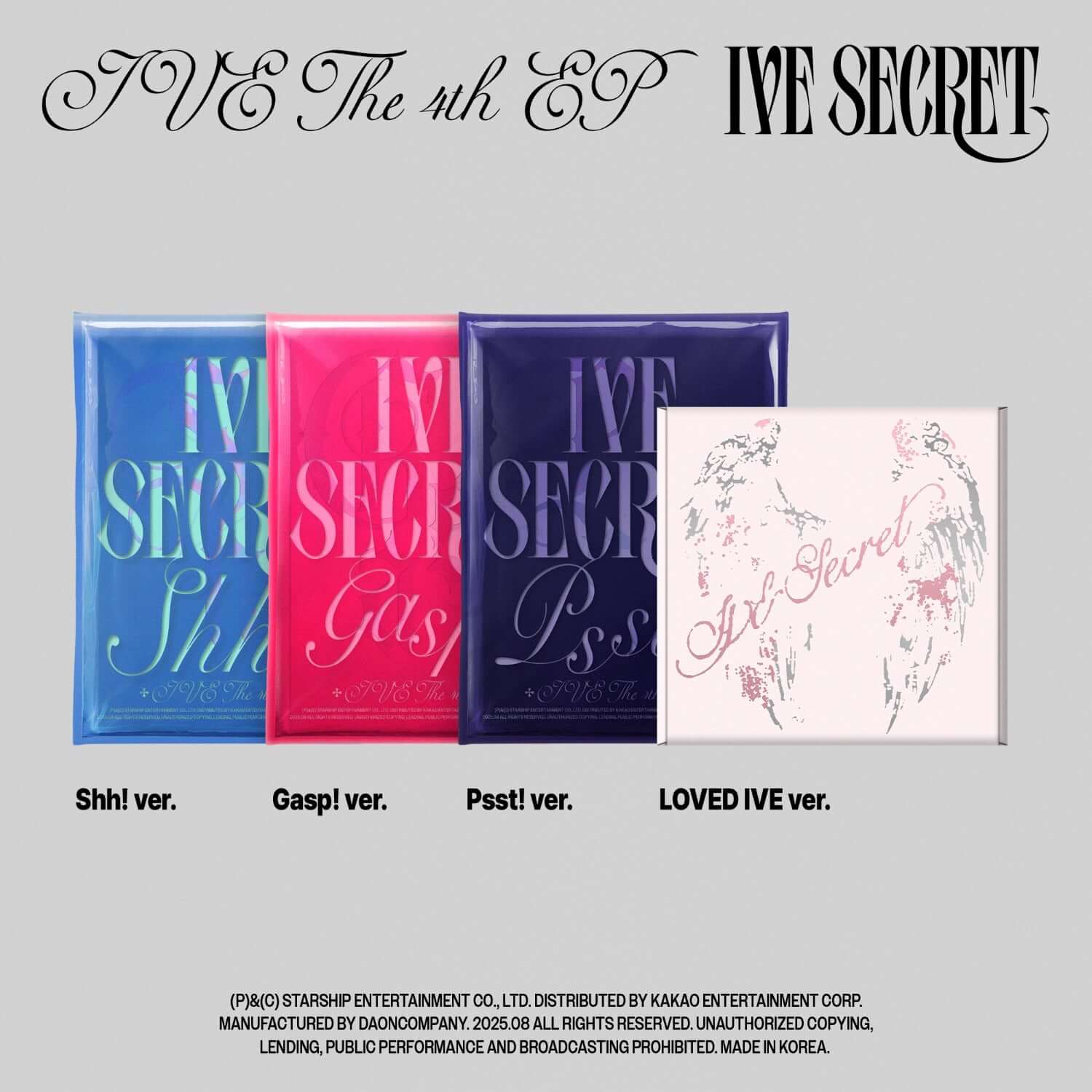 IVE - IVE THE 4th EP [IVE SECRET] (Random 1 of 4) - Album Kpop IVE, pochettes colorées « IVE SECRET » sur fond clair
