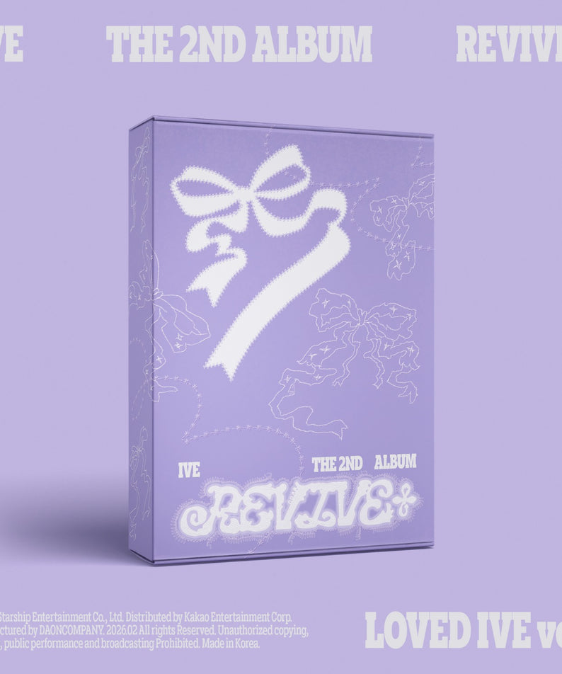 IVE - THE 2ND ALBUM [REVIVE+] (LOVED IVE ver.) - Album Kpop de IVE, jaquette mauve sur fond clair, visuel “LOVED IVE”.
