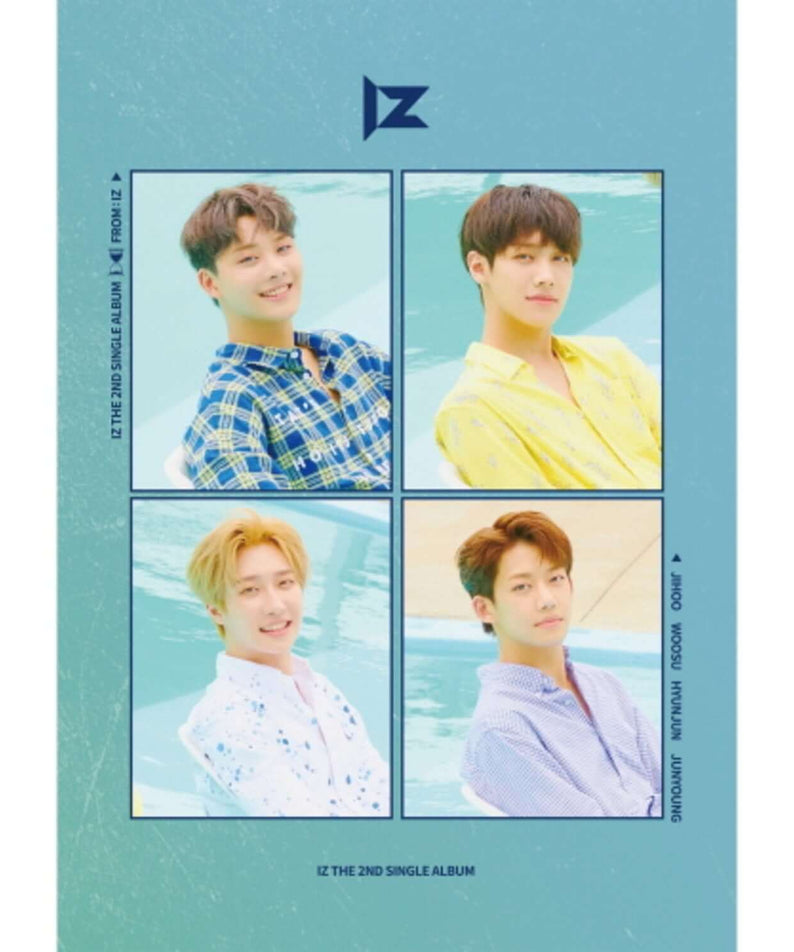 IZ - [FREOM:IZ] 2nd Album - Album Kpop, couverture bleue avec photos de membres d’IZ, style pop coréen marin.